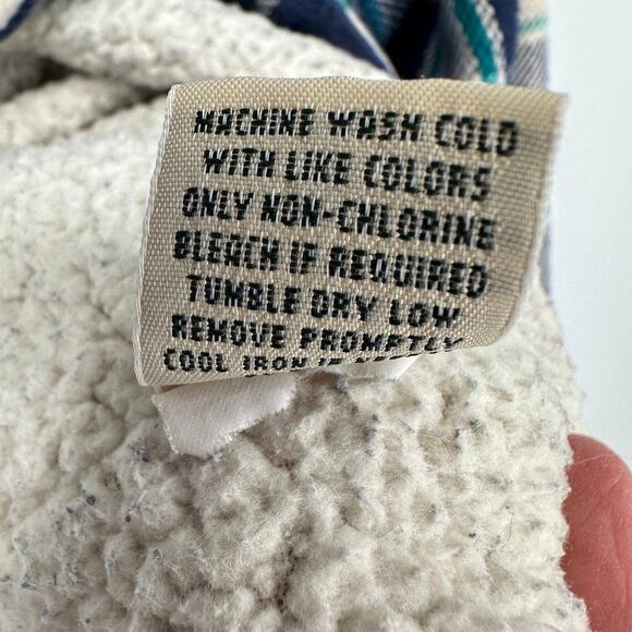 LL Bean Fleece Lined Flannel Shirt Womens MED Gorpcore Shacket Heavyweight Blue - Picture 10 of 12